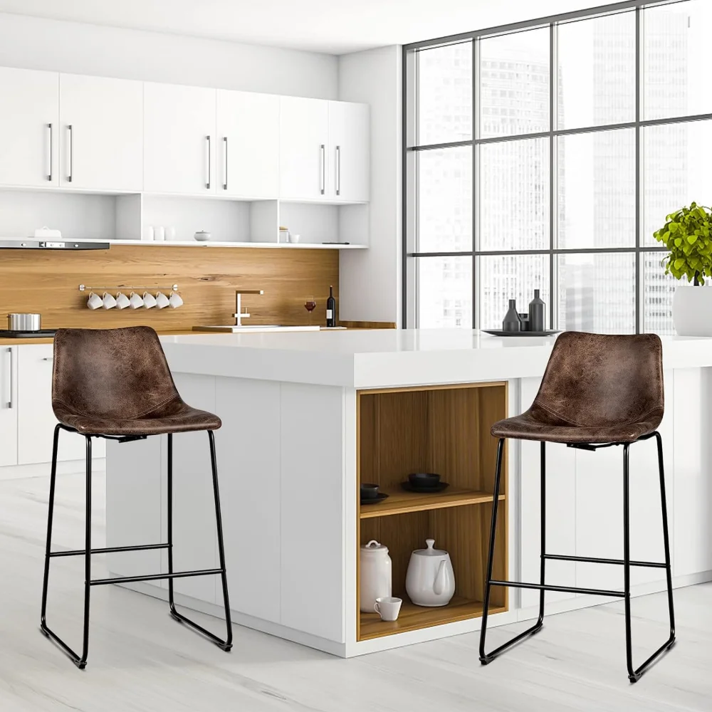 ERGOMASTER-Modern Leather Bar Stools Set, Bar Altura Cadeiras, Barstools com Costas, Sturdy, 30 in, 4 PCs