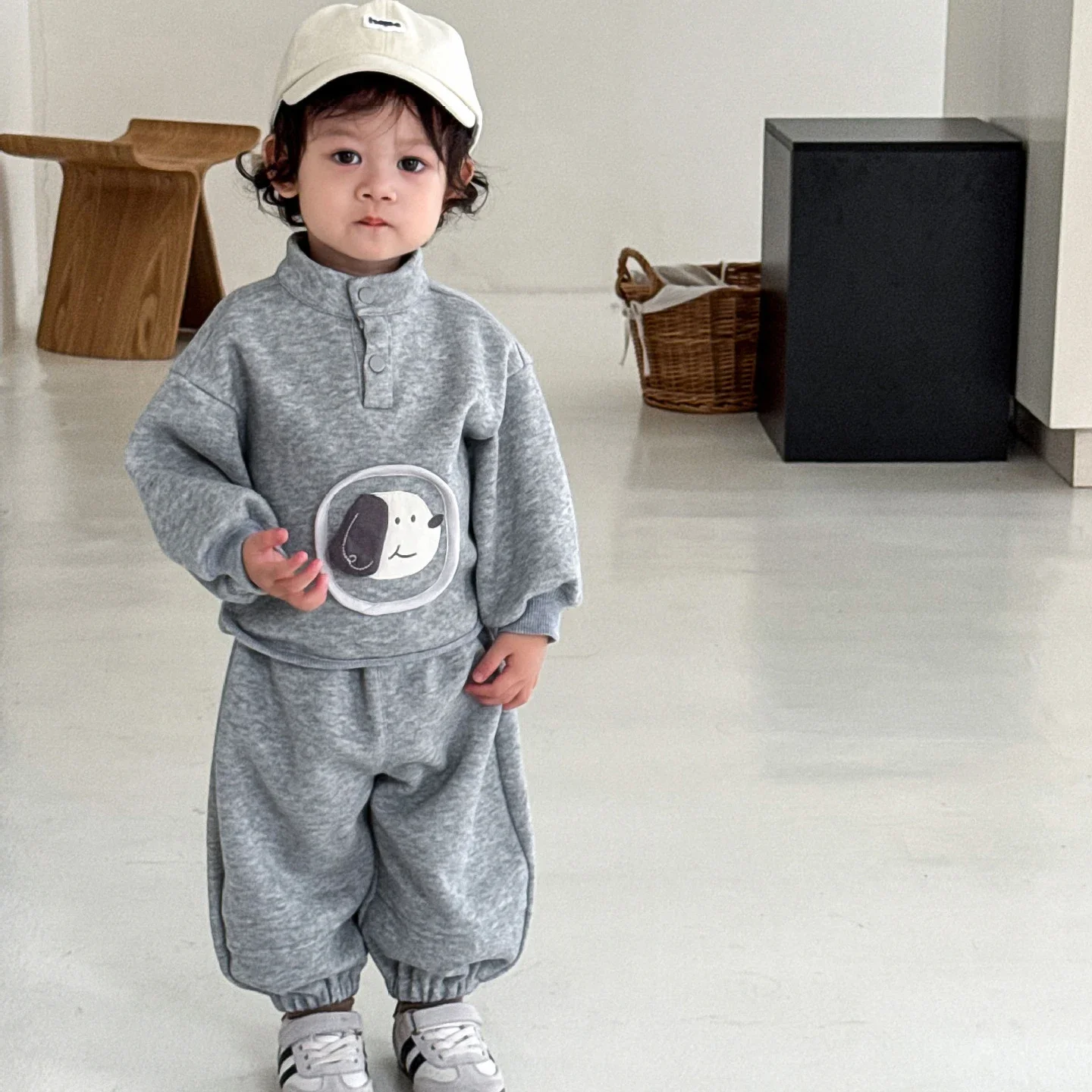 

2025 Autumn New Toddler 2-Piece Set Cute Dog Print Vintage Sweatshirt Set 1-5Y Boys Casual Clothes