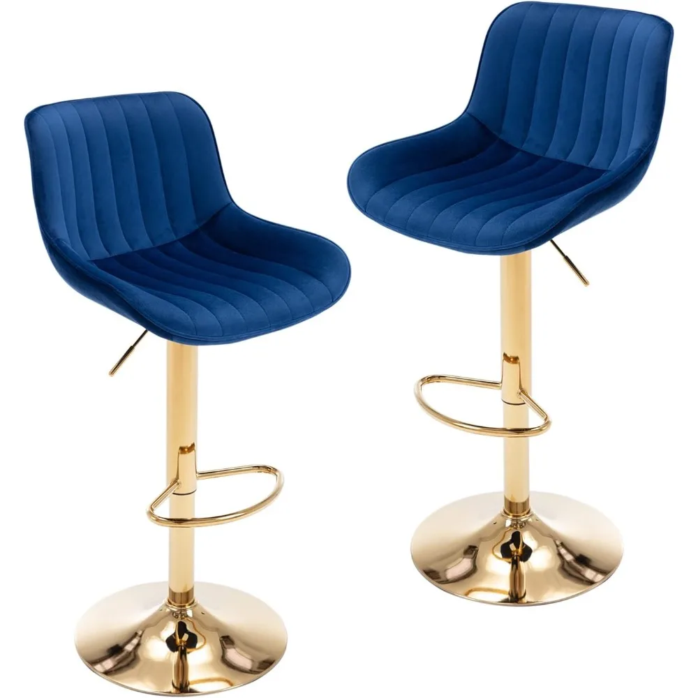 

Gold Velvet Bar Stools, Adjustable Counter Height Bar Stools with Back & Footrest, Gold Swivel Bar Stools for Kitchen Island