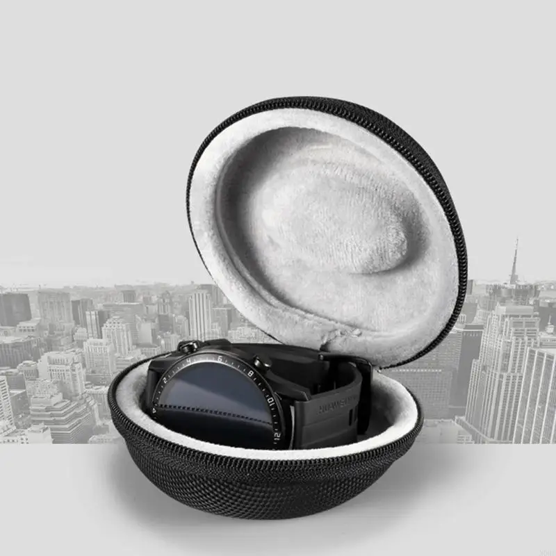 N0HE Single Watch Box Travel Portable Zipper Storage for Case Cushioned Round Jewelry