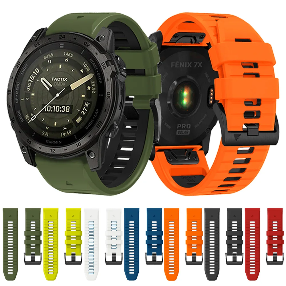 22 26mm Two Tone Silicone Strap For Garmin Tactix 7 AMOLED Pro Band Bravo/Delta Quatix 7X 7 5 6 QuickFit Watch Official Bracelet