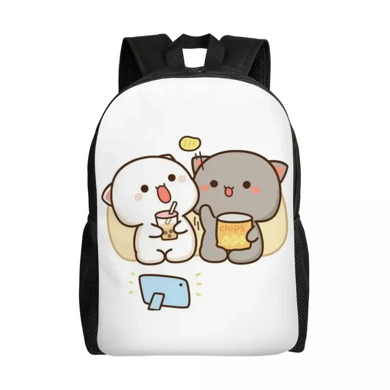 Mochila de viaje para hombre y mujer, morral de viaje con diseño de melocotón y Goma, Mochi Cat Eating Chips, ideal para estudiantes universitarios