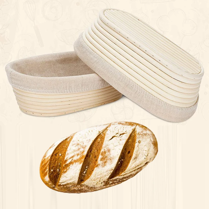 

SHENHONG Oval Banneton for Home or Professional Baker Bread Proofing Basket With Liners Natural Rattan Dough Fermentation Basket
