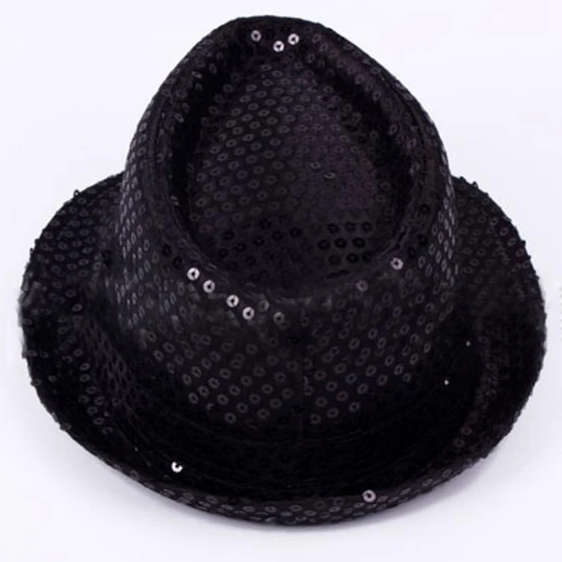 Sombrero de Jazz con lentejuelas brillantes para hombre y mujer, gorros de vaquero a la moda, traje de actuación, accesorio de juego de rol