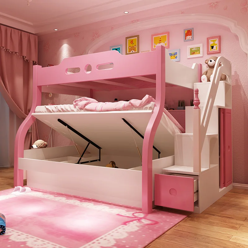 Tempat Tidur Tingkat Logam Ganda Model Tinggi Rendah dengan Seluncuran untuk Anak Laki-Laki dan Perempuan, Fitur Penyimpanan yang Dapat Disesuaikan untuk Aplikasi Furnitur Rumah