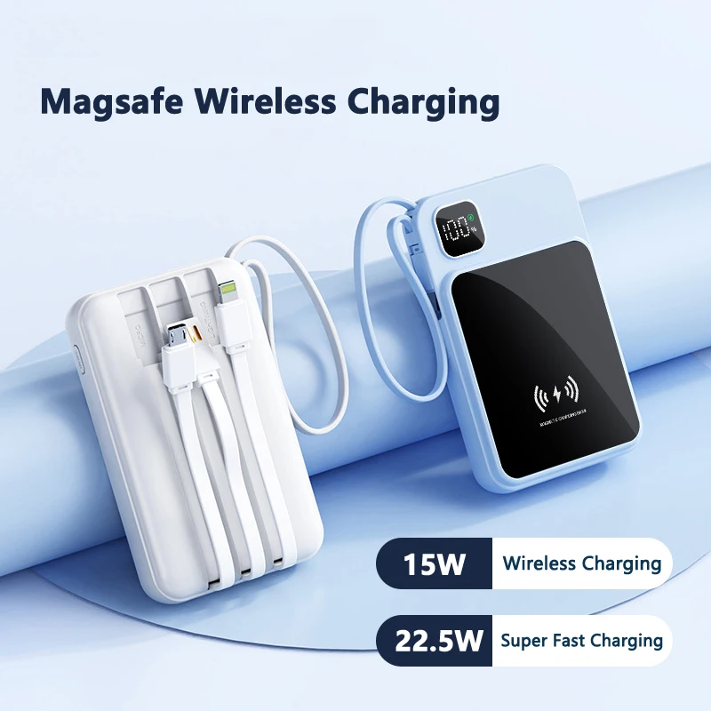 

10000mAh Magsafe Power Bank 15W Magnetic Wireless Powerbank Built in Cable for iPhone Xiaomi Samsung Portable Induction Charger