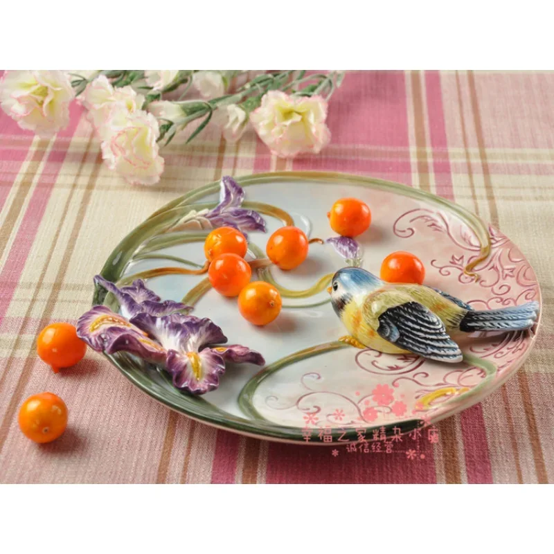 3D Flowers And Birds Decorative Wall Dishes Porcelain Decorative Plates Home Decor Crafts Room Decoration Accessories Figurine