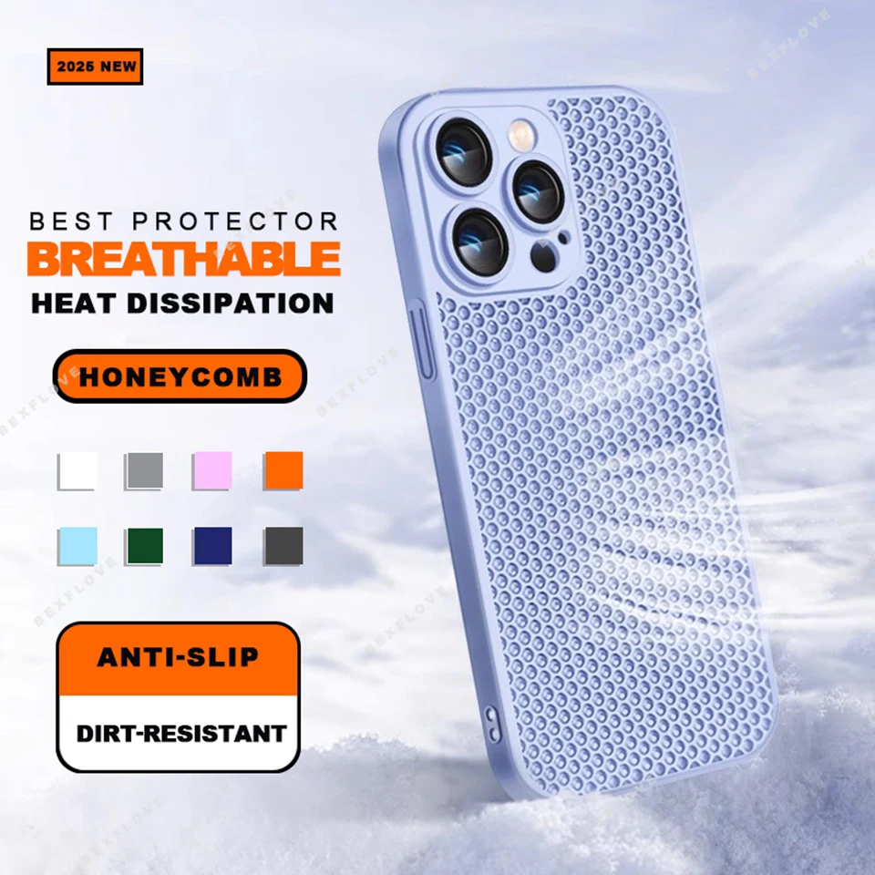 Honeycomb Heat Dissipation Phone Case for iPhone 14 15 16 Plus 11 12 13 16 Pro Max Matte New Ultra Thin Hard Protector Cover