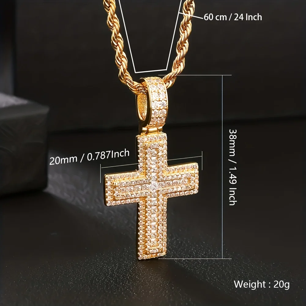 

JEWE Golden Plated Hip Hop Cross Pendant Men's Necklace With Zirconium Trend Brand Chain Jewelry Decoration For Men