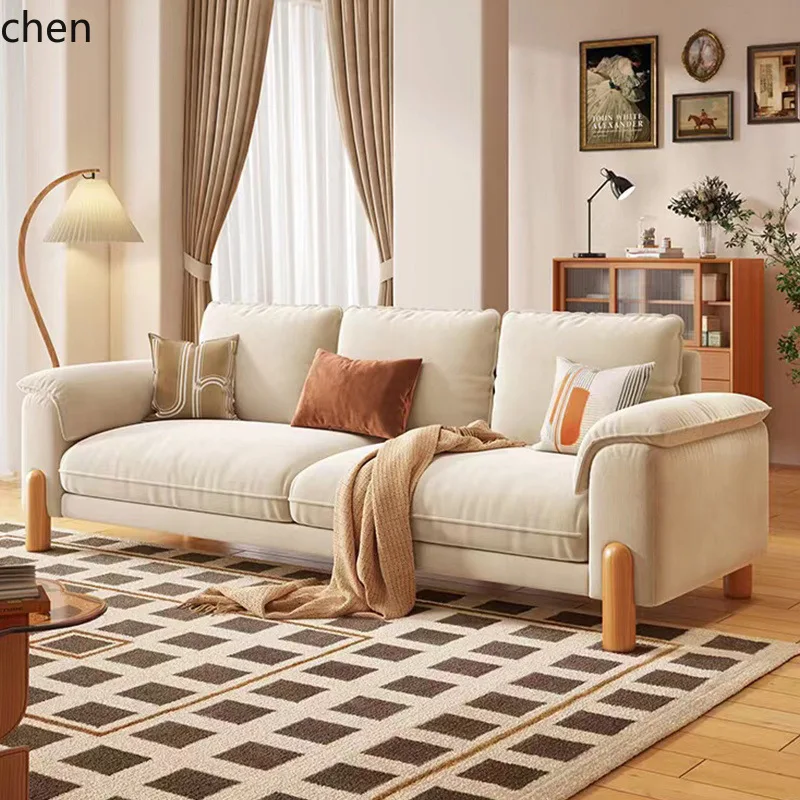 ZML Living Room Removable and Cat Scratching Cloth Simple Straight Row Small Apartment Three or Four Seater Solid Wood Sofa