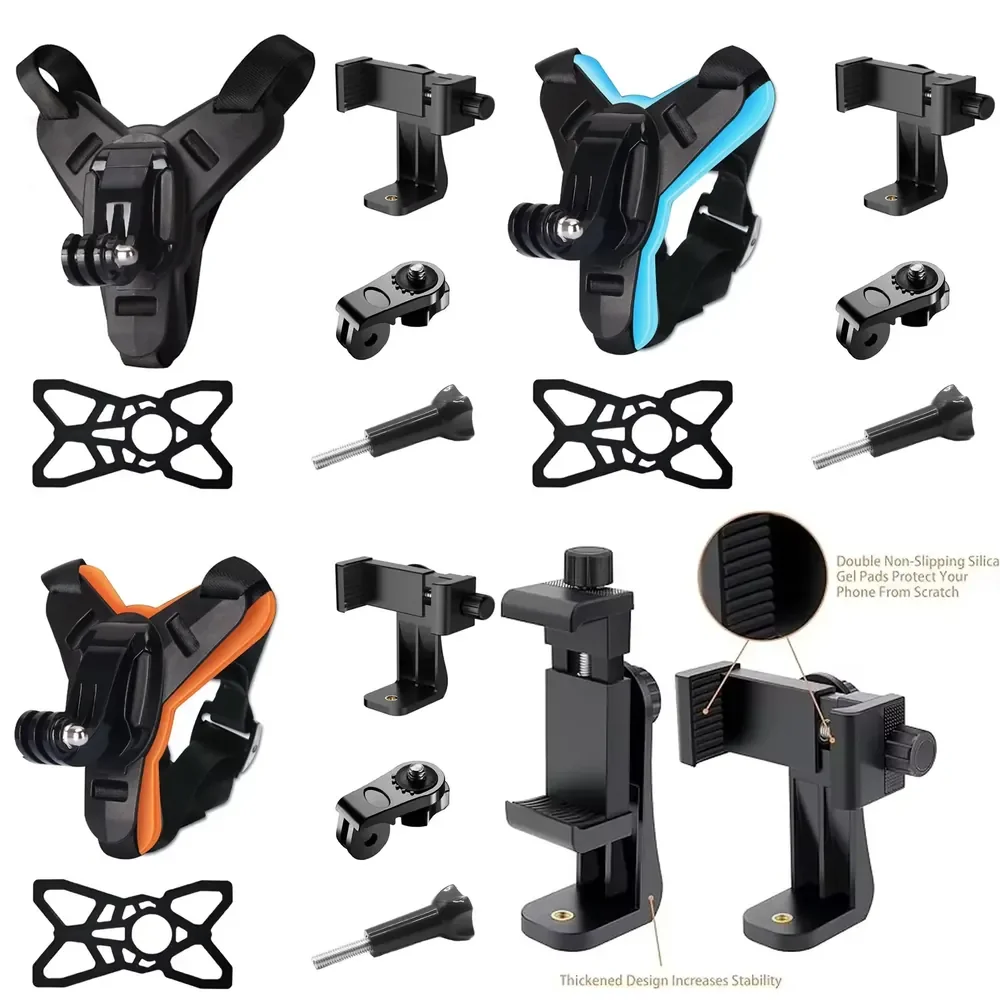 360 Rotatable Phone Holder Motorcycle Helmet Chin Strap Mount for Hero 13 Osmo Action 6 5 Insta360 Go3 &