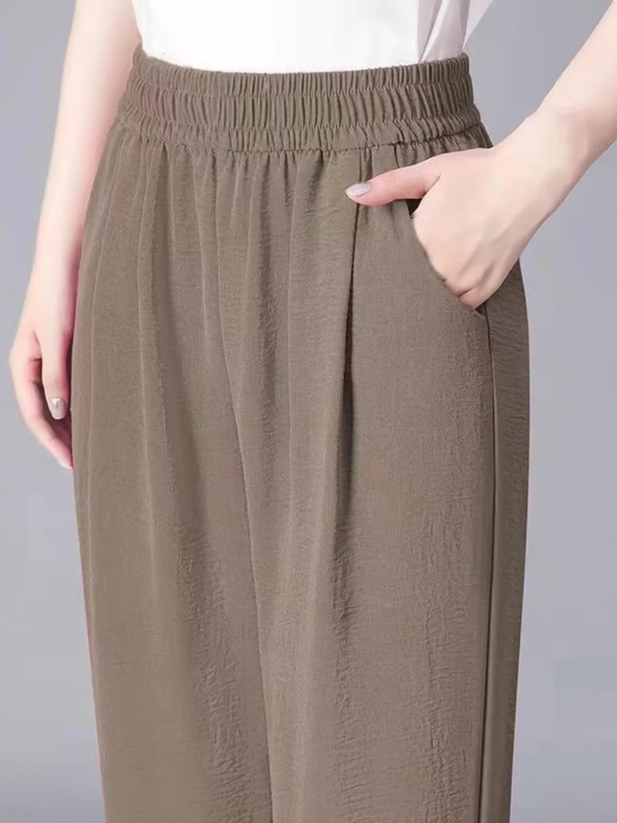 Spodnie damskie z wysokim stanem, długość 7/8, typu harlan, letnie, nowe, wyszczuplające, z jedwabiu lodowego i konopi, codzienne, pojedyncze lub dwuczęściowe.