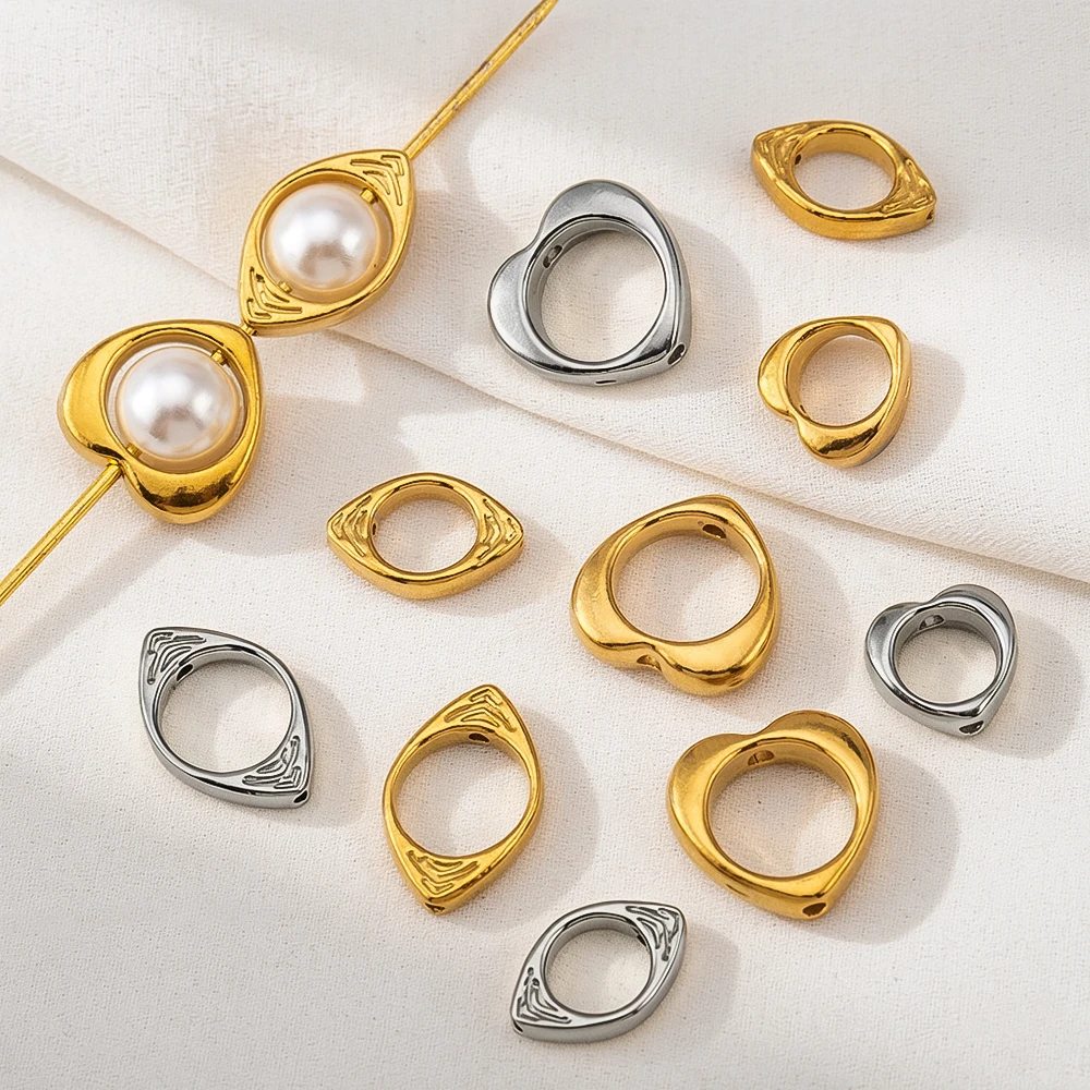 ﻿ 5/10 pièces Perles en acier inoxydable en forme de cœur, entretoises en dentelle, perles lâches pour la fabrication de bijoux DIY faits à la main