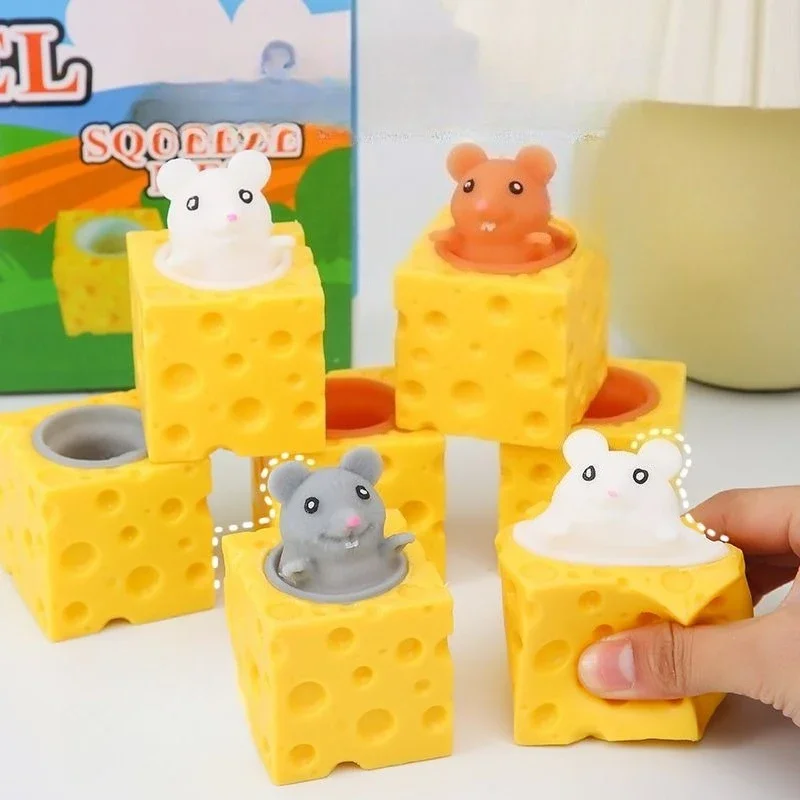 Funny Cheese Mouse Squeeze Cup Toy for Stress Relief & Frustration, Cheese Squirrel Mug Whack-a-Mole Prank Stress Toy