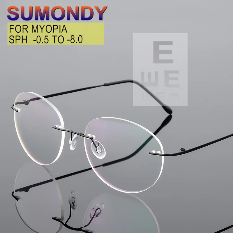 Blue Light Proof or Photochromic Rimless Prescription Glasses Myopia -0.5 to -8.0 Men Women Titanium Alloy Framless UF02