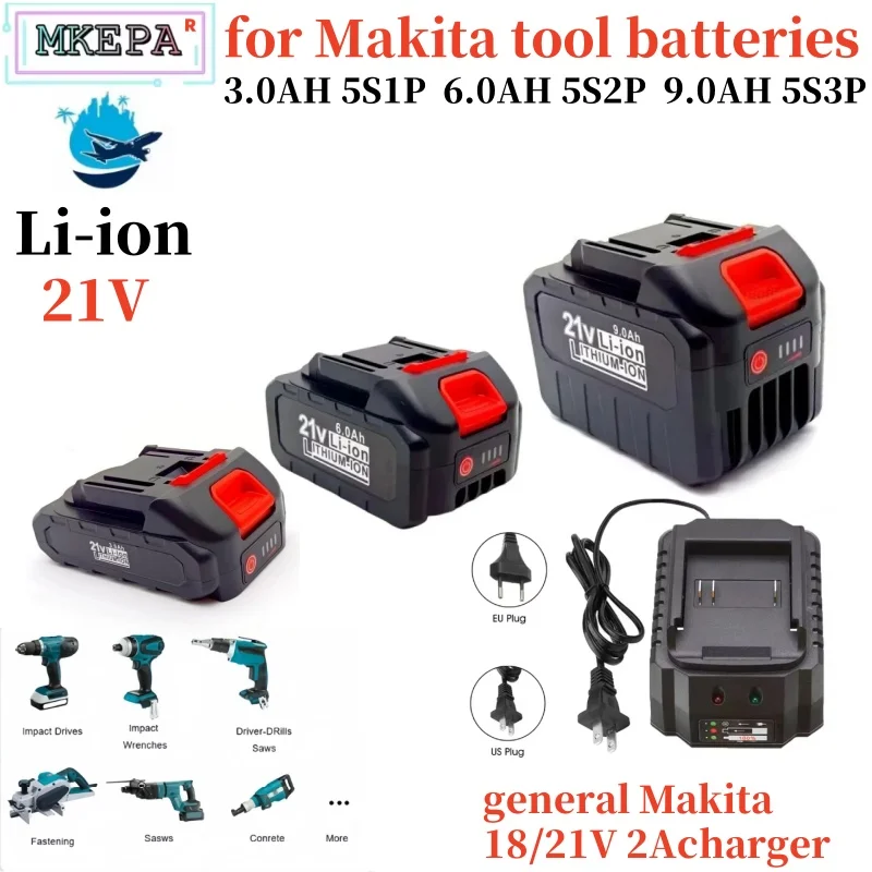 21V3AH6AH9AH rechargeable lithium-ion battery for Makita 18V/21V B series electric tools, chainsaw, impact wrench, angle grinder