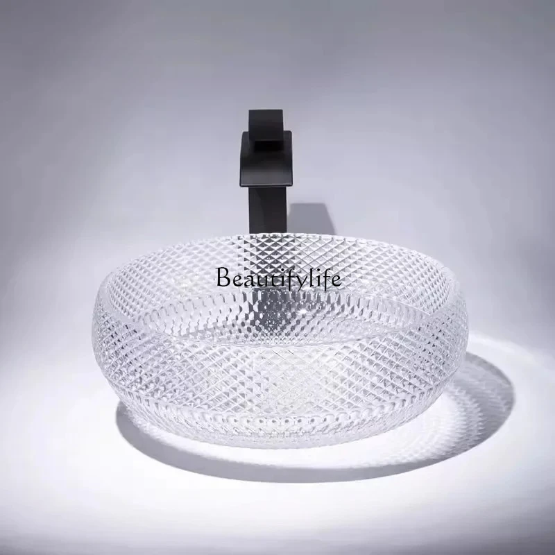 

Italian Multifunctional Bathroom Sinks for Kitchen Transparent Round Decorative Basin Light Luxury Glass