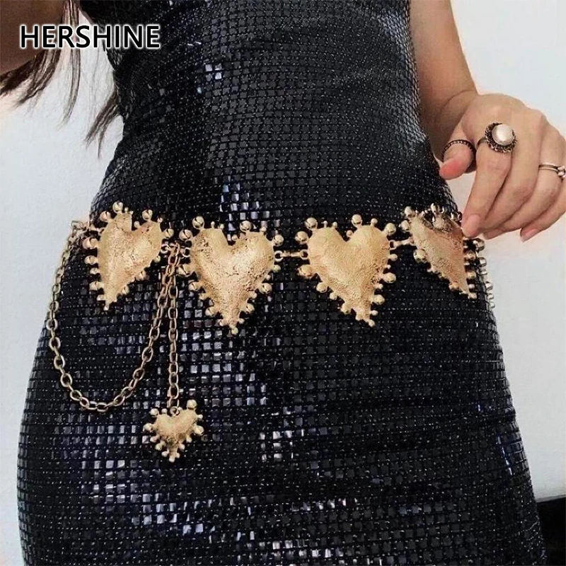 

HERSHINE цельная женская модная золотая металлическая поясная цепочка в форме сердца, элегантный аксессуар для вечернего платья в стиле ретро, весна, лето