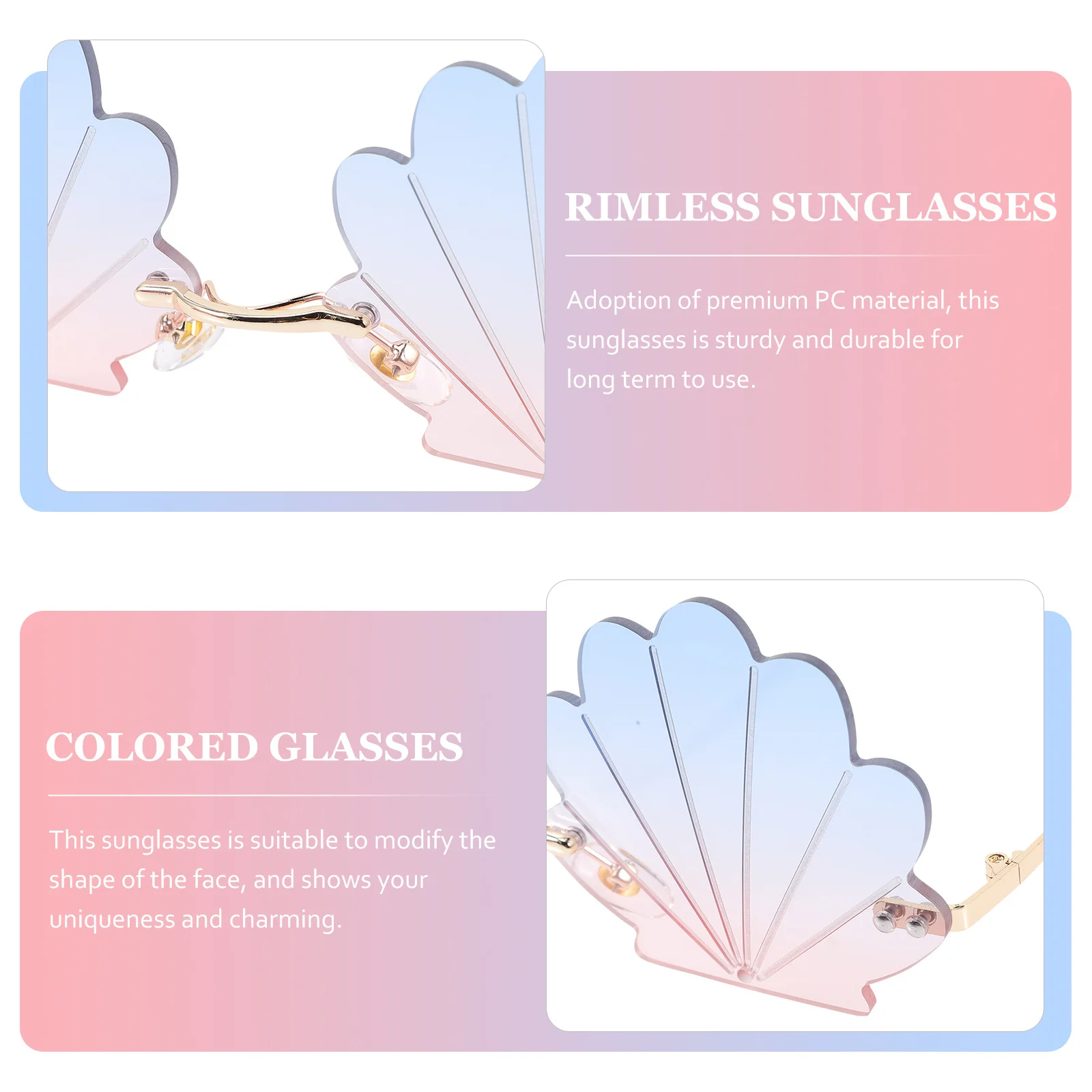 

Seashell Sunglasses Rimless Metal Frame Durable Funny Sunglasses Party Favors for Women Fashionable Cool Glasses for Teens