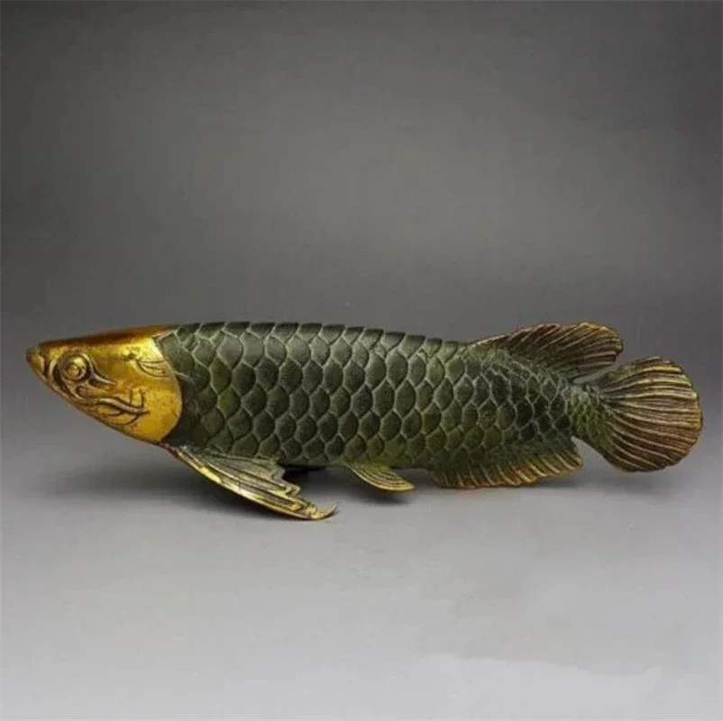 Copper Statue Chinese Bronze Gilt Old Handwork Lucky Home Decoration Handicraft  Fish