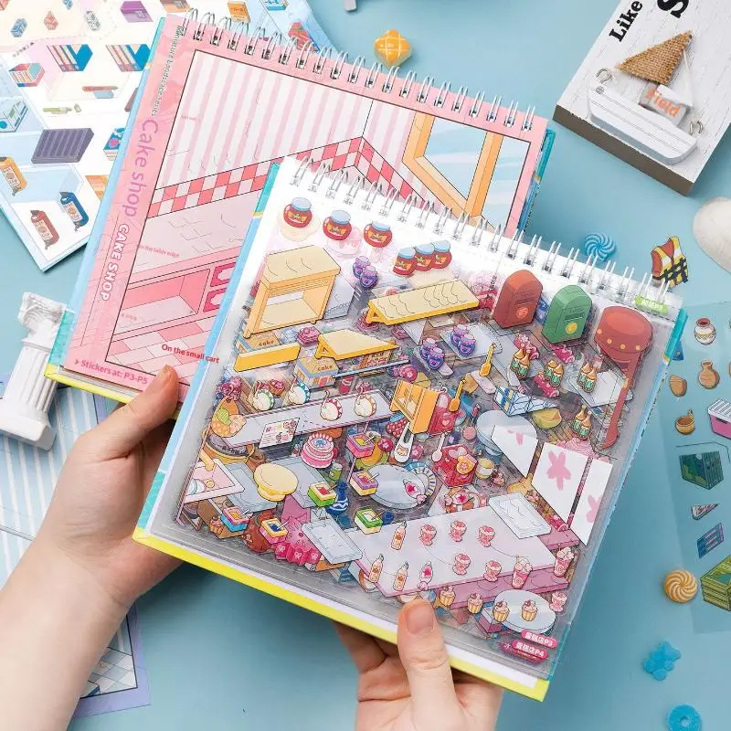 Cognitive Development 3D Cartoon Sticker Book Grocery Store Theme Quiet DIY Activity