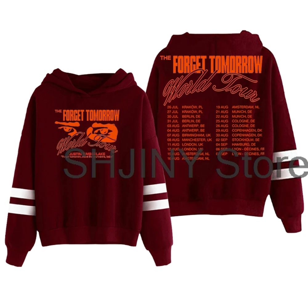 Justin Timberlake De Vergeet Morgen Europa Tour Hoodie Pocketless Parallelle Staven Mouw Streetwear Dames Heren Sweatshirt Met Capuchon