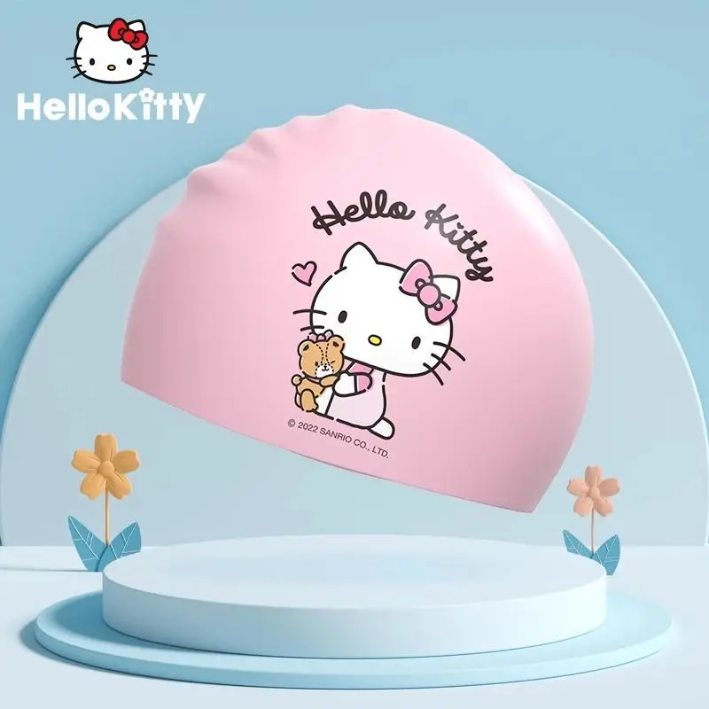 قبعة السباحة هالو كيتي الإبداعية الجديدة عالية القيمة سانريو سيليكون مقاوم للماء و untie الكرتون kawaii فتاة القلب هدية بالجملة #4