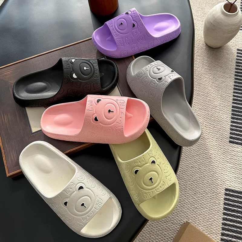 

​Anti-Slip Sole Footwear Featuring Cute Embossed Bear Nose&Eyes Lightweight Slip-Resistant Play Slippers with Soft Arch Support