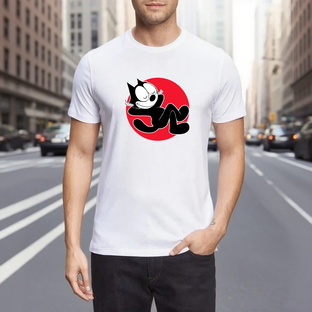 

Men's Clothes 100% Cotton White Graphic T-Shirts F-FELIX THE CAT Print Y2k Summer Tops Short Sleeve Tee Streetwear Ropa hombre