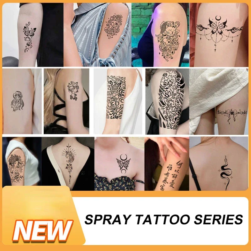 New Spray Painted Tattoo Pattern Cartoon Spider Butterfly Calligraphy Half Arm Flower Arm Thickened Reusable Tattoo Template