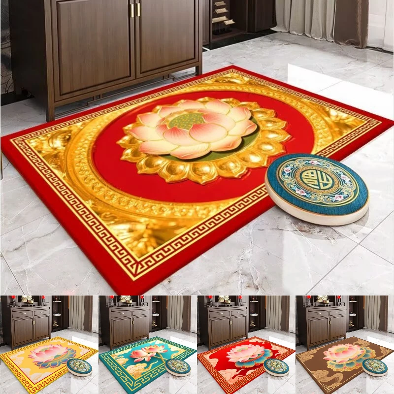 Chinese Lotus Blossom Print Large Area Rug Non-Slip Wear-Resistant Carpet for Living Room Bedroom Soft Floor Mat Home Decoration