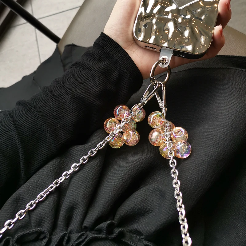 Crossbody Lanyard Chain Mobile Phone Lanyard Amber Yellow Grape String Decorative Pendant Antiloss Backpack Style Diagonal Strap