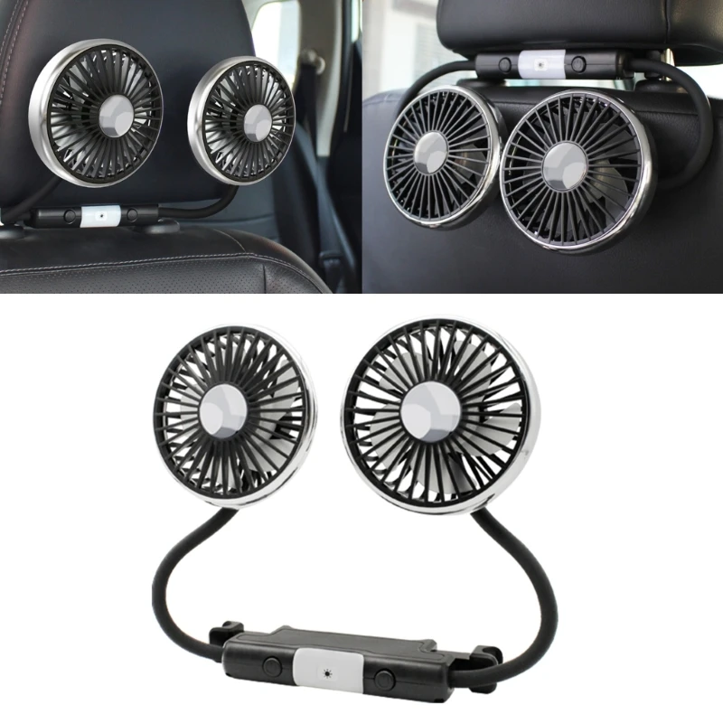 

Universal Car Backseat Cooling Air Fan USB Double Head Car Electric Cooling Air Fan for Rear Seat 360 Degree Rotatable with LED