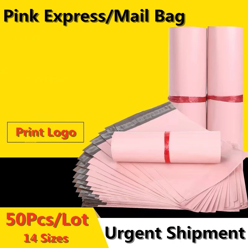50Pcs Pink Poly Mailer Shipping Bags Waterproof Mailing Envelopes Self Seal Post Transport Bags Thicken Courier Bag 16 Sizes