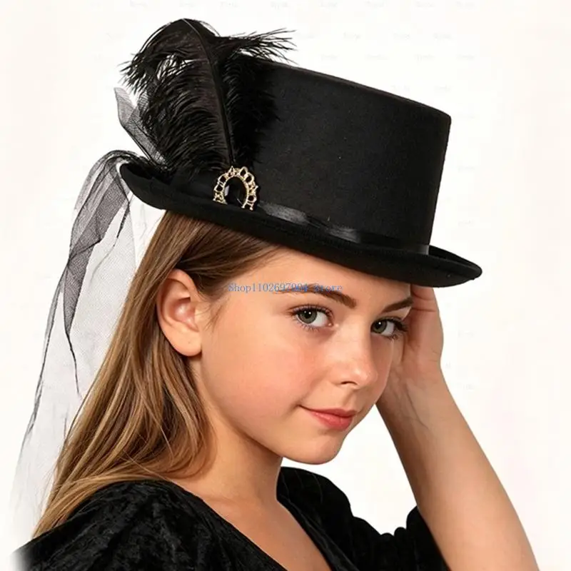 N7YF Stylish Black Veils Tops Hat Gothic Fashion Headwear For Women Men Prom Occasion Outfit