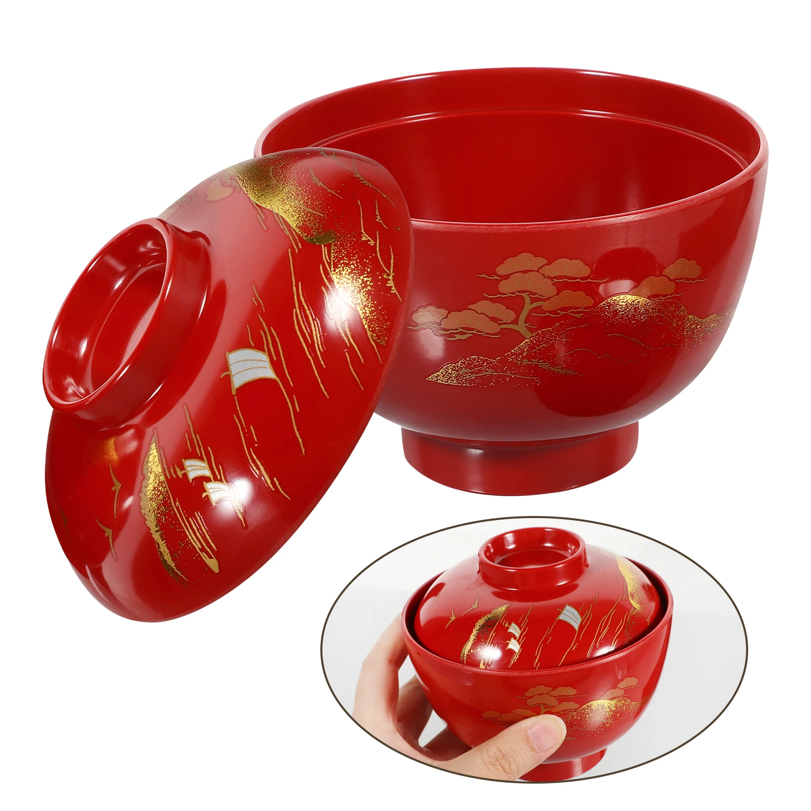 

Miso Soup Bowl 11x9 8cm Black Landscape Japanese Rice Bowl with Lid for Home Restaurant Easy Match Tableware Kitchen Barware