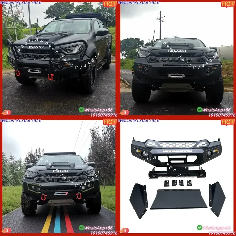 CE Certificate 4wd Overland Heavy Steel Front Bull bar Offroad Winch Bumper with 13500 Lbs Winches for Dmax