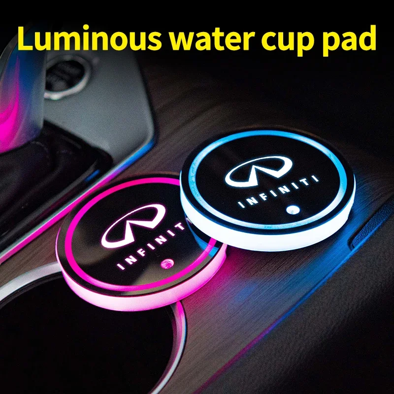 LED car water cup mat drink holder for Infiniti Q30 Q50 Q60 Q70 QX30 QX50 QX60 QX70 QX80 emblem auto interior decorative lights