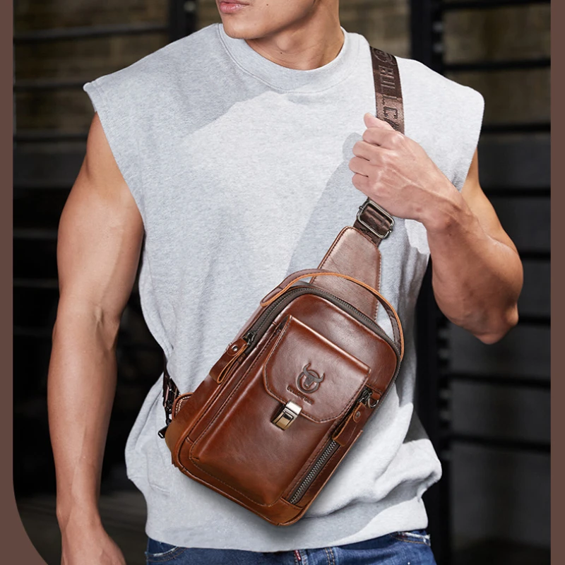 2024 New Men\'s Bag 100% Cowhide Men\'s Shoulder Bag Fashion Crossbody Bags Chest Backpack Luxury Designer Bag Handbag