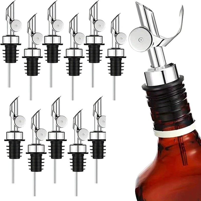 12PCS Stainless Steel Liquor Bottle Pourers, Auto Flip Olive Oil Spou Alcohol For About 3/4Inch Bottle Mouth Silver Reusable