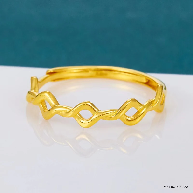 1pcs 999 Pure 24K Yellow Gold Ring For Women 3D Square Twist Band Ring US 1.75-1.95g