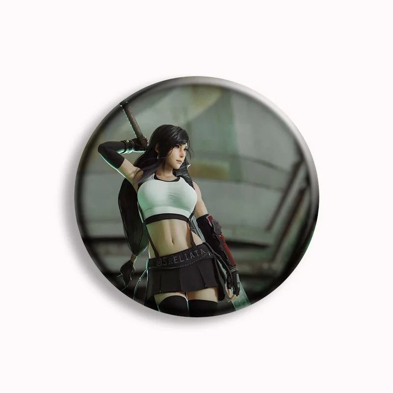 Final Fantasy Anime Girl Figure Tifa Lockhart Soft Button Pin FF VII Character Brooch Badge Bag Decor Accessories Gamer Collect