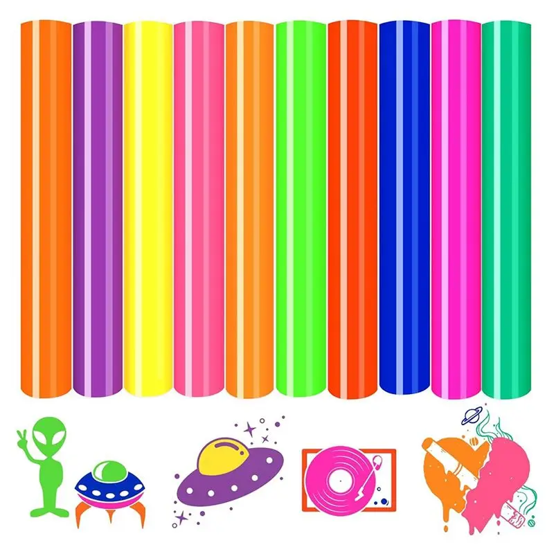 HTV Heat Transfer Vinyl Set Kit -30X25cm 10 Sheets Neon Iron On Vinyl Green Neon HTV Blue Neon Heat Transfer Vinyl T-Shirt Set-[