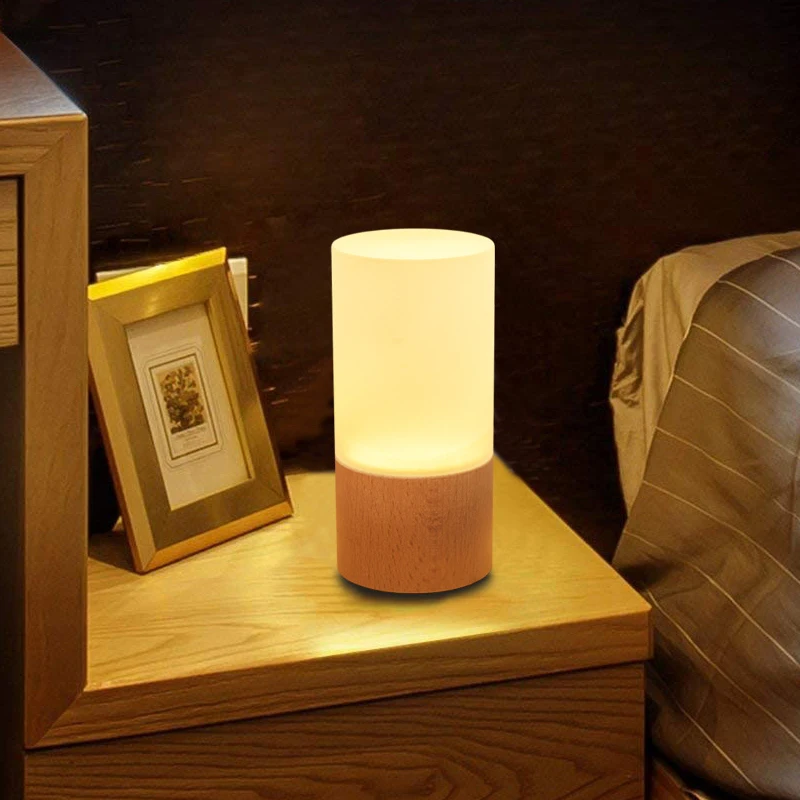 Creative Solid Wood LED Night Light USB Plug 5 Brightness Levels Bedroom Bedside Atmosphere Decoration Table Lamp Kids Gift