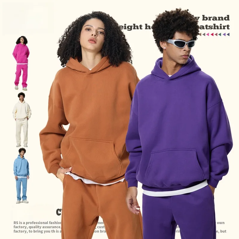 

Autumn Winter Hoodies for Men Fleece Solid Color Sweatshirt Women Sport Sets Men Pullovers Track Suits Men Long Sleeves