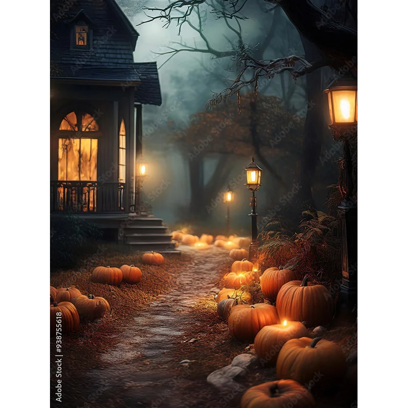 أشباح جاك أو فانوس يوم الهالوين خلفيات للتصوير الفوتوغرافي قلعة شيطان الرعب القرع القمر الأقداس عشية خلفية KB-14 #3