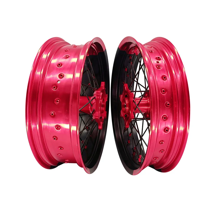 

17 - 3.5 17 - 5.0 Black Red Bi Color Rim Supermoto Wheels 17 Inch Aluminum Alloy 36 Spoke Motorcycle Wheels