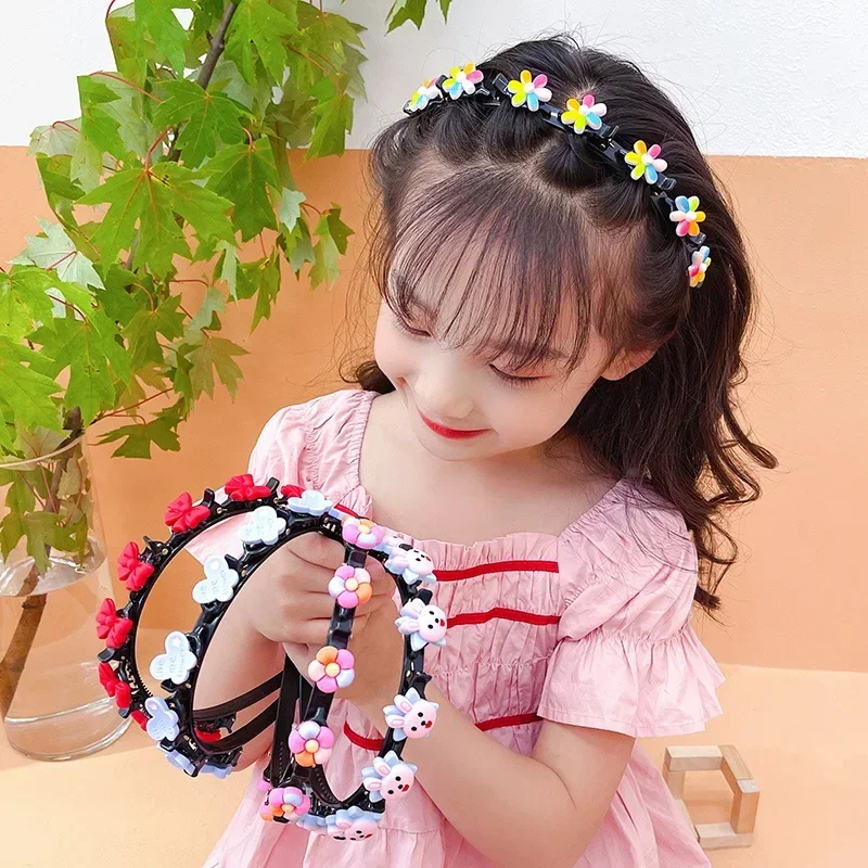 New Cute Flower Bangs Fixed Braided Hair Band Clip Girls Sweet Flowers Accessories Hair Bands Fashion Hair Accessories