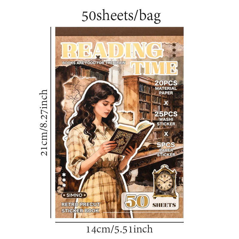 50sheets/book Retro Material Sticker Book Character Pattern Sticker Hand Account Material for Office Photo Frame Decoration Gift