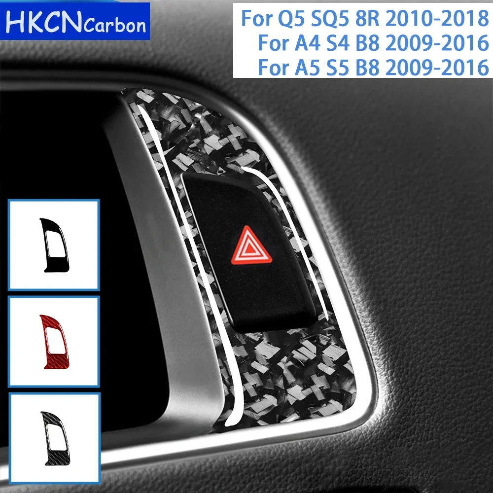 Car Accessories Interior Warning Lights Button Frame Trim for Audi Q5 SQ5 8R A4 S4 B8 2009-2017  Carbon Fiber Sticker